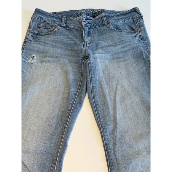 American Eagle Artist Distressed Denim Jeans Low Rise Size 10 Long Very Loved - Picture 6 of 10